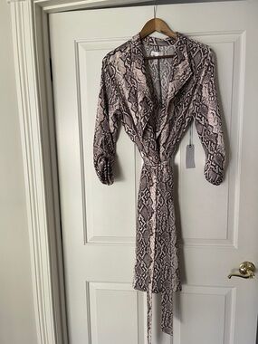 Leith Snake-Print Trench Coat - Taupe & Light Pink